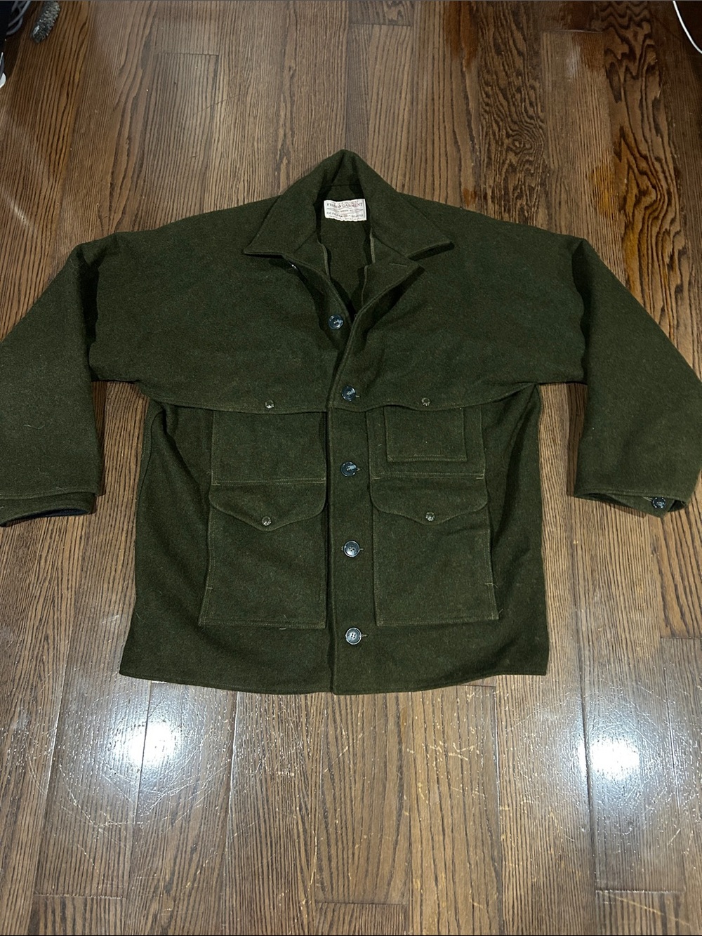 Vtg Filson Olive Green Field Mackinaw heavy wool jacket XXL